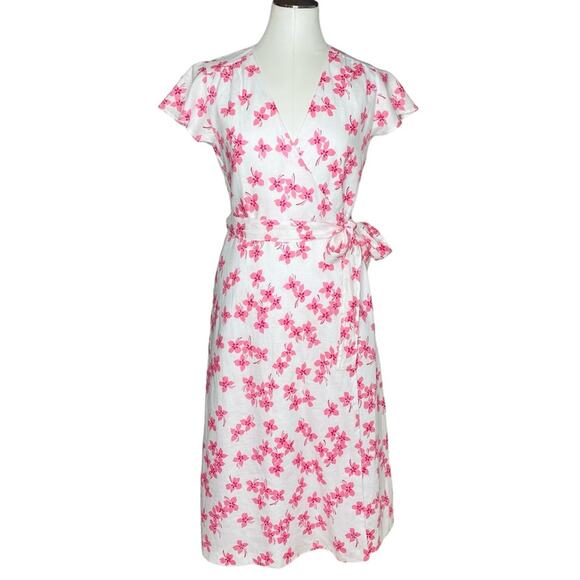Draper James Pink Floral Linen Midi Wrap Dress size 4 - Picture 2 of 14